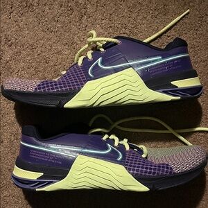 Nike Purple and Neon Yellow Cross-Training Shoes